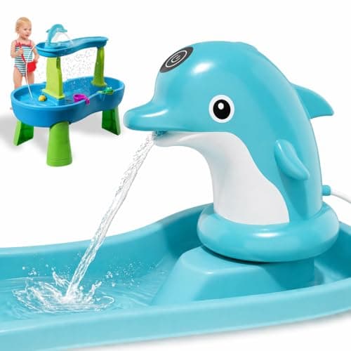 Dolphin Shaped Water Table Pump, Cordless Rechargeable Pump for Water Tables, 3 Hours Non-Stop Water Fountain Play, Easy Tool-Free Installation, Water Play Accessories for Toddlers & Kids