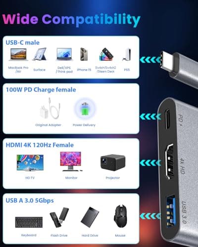 Switch Dock,Switch Docking Station/USB C to hdmi for Nintendo Switch/Switch 2 with HDMI 2.1/4K120Hz,usbc to hdmi Adapter Compatible with MacBook/Laptop Support v22 of NS2 After Update - Thumbnail 2