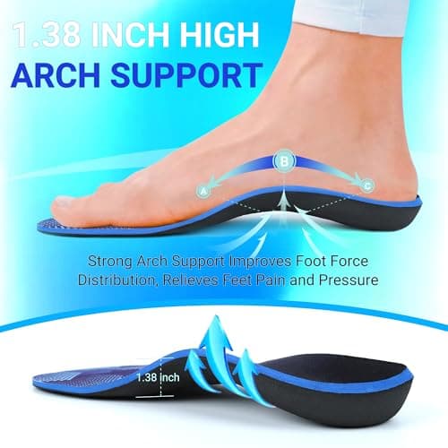 Heavy Duty Support Pain Relief Insoles, 220+ lbs Plantar Fasciitis High Arch Support Inserts, Flat Feet, Heel Pain, Work Boots Insoles for Men & Women, Shock Absorb in Every Step Blue (M 5-5.5) - Thumbnail 4