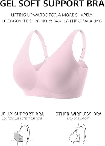 COCOMARTS Jelly Bras for Women No Underwire Deep V Bra Pink 2XL - Thumbnail 6