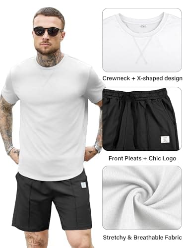 JEMLDL Men's 2 Piece Casual Loungewear Set Short Sleeve Shirt & Shorts Summer Outfits Soft Track Suit for Home Vacation Beach White 3XL - Thumbnail 2