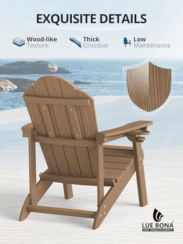LUE BONA Wood-Grain HDPE Adirondack Chairs Set of 4 - Weather Resistant Seating with Cup Holder for Patio, Fire Pit, Deck & Vacation Rental, Brown - Thumbnail 4