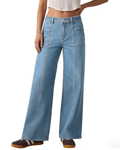 Flvsun Women's High Waisted Wide Leg Jeans Strechy Straight Leg Baggy Jeans Denim Pants 2026 Trendy Light Blue M - Image 1