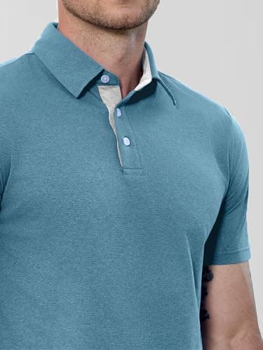 JEMLDL Golf Polo Shirts for Men Dry Fit Summer Short Sleeve Slim Fit Performance Moisture Wicking Dress Solid Collared Polo Shirt Gray Blue XXL - Thumbnail 3