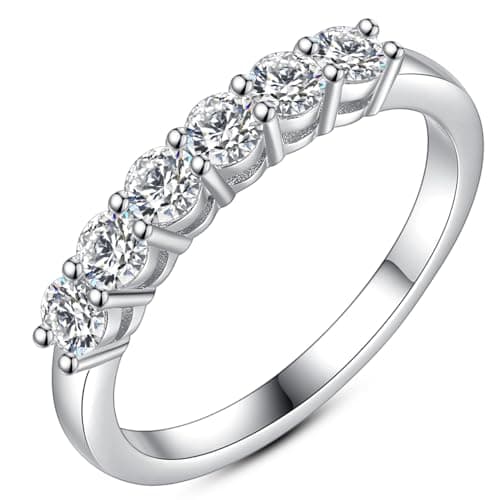 IMOLOVE Moissanite Wedding Band for Women, 6 Stone D Color VVS1 Moissanite Eternity Rings, Stackable Promise Ring for Engagement, Anniversary, Proposal Size 6.5 - Image 1