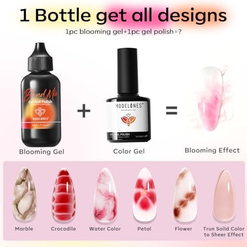 modelones 50ML Blend Mix Blooming Gel Nail Polish Set with Nail Art Palette & 20PCS Nail Brushs, Clear Blooming Gel for Spreading Effects Floral Print Marble Design Mix Color Glitter Nail Art DIY - Thumbnail 3