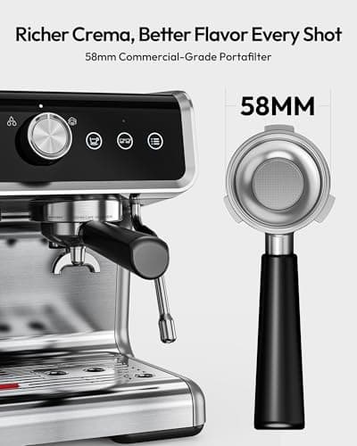 EUHOMY Espresso Machine with Grinder, 20 Bar Coffee Maker with Milk Frother Steam Wand, Professional Expresso Coffee Machines with Removable Water Tank, Latte & Cappuccino Machine for Home Barista - Thumbnail 2