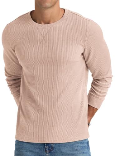 NITAGUT Mens Waffle Crew Neck T-Shirt Hipster Hip Hop Longline Long Sleeves Pullover Tops,Khaki, Medium - Image 1