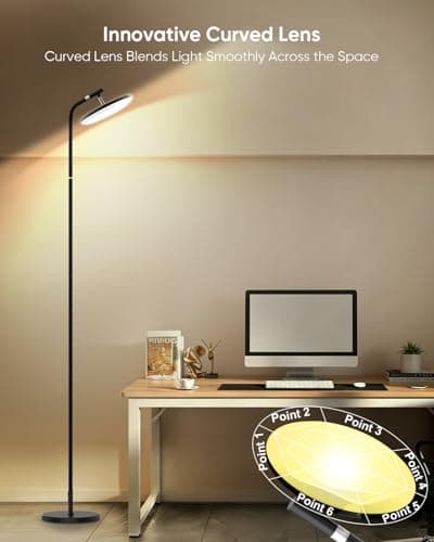 RUNBARRY LED Floor Lamp, 36W Super Bright Standing Lamp with Remote & Touch Control, 69" Stepless Dimmable Torchiere Floor Lamps, 350° Rotating Head Floor Lamp for Bedroom, Living Room, Office, Black - Thumbnail 6