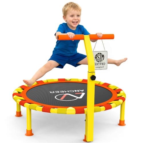 ANCHEER 38'' Toddler Trampoline,150lbs Capacity Mini Trampoline for Kids Ages 1-6, Adjustable Handle, Foldable & Easy to Assemble, Baby Trampoline Indoor/Outdoor, Gift for Boy and Girl - Image 1