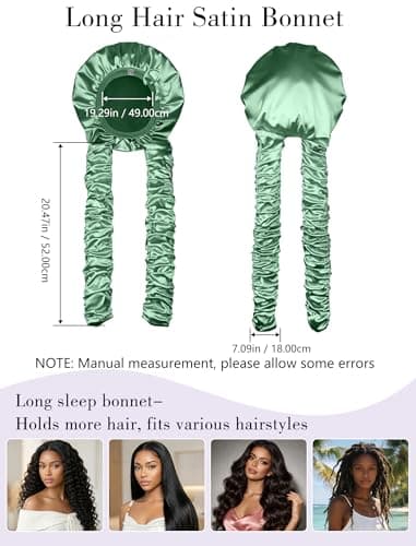 Vettres Heatless Curl Satin Bonnet for Sleeping, No Slip Sleep Bonnet with Long Curling Ribbons for Braids & Long Hair Green - Thumbnail 5