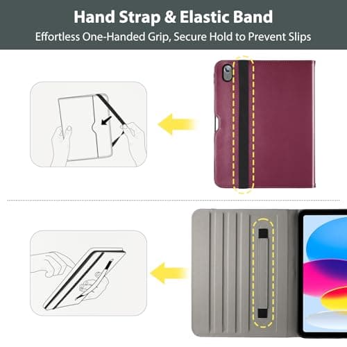 ProCase for iPad A16 11th Generation 11” 2025/iPad 10th Generation 10.9” 2022 with Pencil Holder, iPad 11/10 PU Leather Case Business Stand Cover Smart Folio with Hand Strap Front Pocket -Berrypurple - Thumbnail 3
