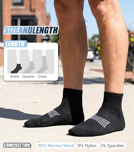 RTZAT 3 Pairs Merino Wool Socks for Men Business Casual Wool Ankle Thin Hiking Running Athletic Compression Thermal Support Warm Breathable Cushioned No-Show Low Cut Sock - black Large - Thumbnail 2