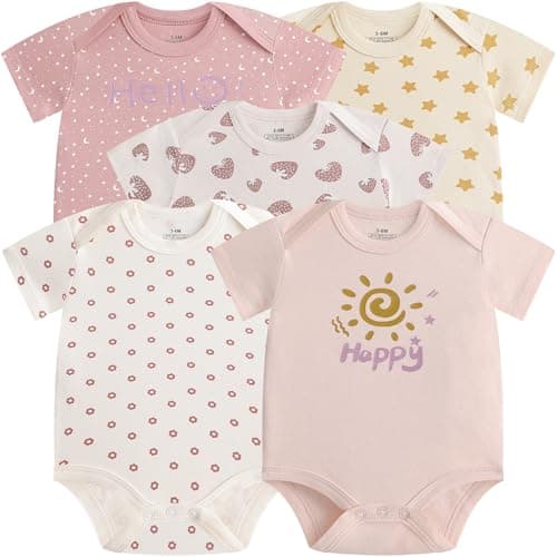 MEYSAHO Baby Newborn Layette 10-Piece Set Cotton Bodysuits Short Sleeve Pants Sets Strawberry Flower Printed for Baby Boys Girls Clothes Unisex Baby Gift Sets for 9 12 Months - Thumbnail 3