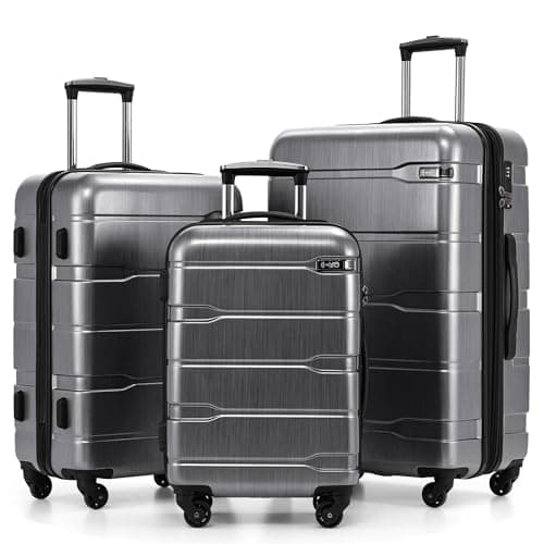 Coolife Luggage Set 3 Piece Hardside PC+ABS Suitcase with TSA Lock, Expandable Large Checked Luggage, Lightweight Rolling Carry On with Spinner Wheels(20/24/28 Inch, Charcoal) - Image 1