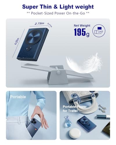 Kesguar Magnetic Portable Charger, 10000mAh 22.5W PD Super Fast Charging Wireless Power Bank. Ultra-Strong Magnet, USB C in&Out Battery Pack for Magsafe, iPhone 17/16/15/13/12 Pro Series - Thumbnail 6