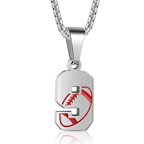 Rehoboth American Football Rugby Jersey Number 9 Cross Pendant Necklace for Women Men 24 Inch Stainless Steel Chain - Image 1