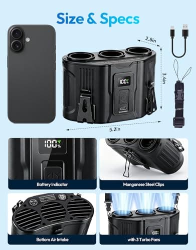 HRTISNW Portable Waist Fan, 12000mAh Rechargeable 3-Turbo Belt Fan - Thumbnail 2