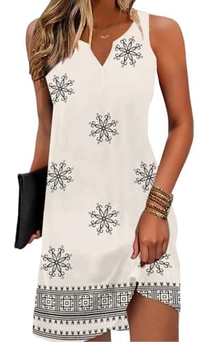 V-Neck Floral Printed Summer A-Line Elegant Dresses Womens Vintage Sleeveless Beach Sundress Ladies Casual Loose Boho Dress - Image 1