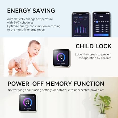 vine Programmable Thermostat for House with 4.0" Touch Screen, WiFi Smart Home Thermostat for AC and Heating, App/Voice Control, Valentine's Day Decorations, C-Wire Required, Grey - Thumbnail 6