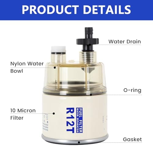 AUIVERED R12T Fuel Filter Water Separator with Collection Bowl- Replaces# S3240 R12T 120AT 18-7987 NPT ZG1/4-19 Automotive Parts with Fitting - Thumbnail 2