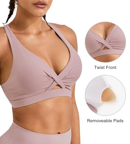 Sports Bras for Women Push Up Medium Impact Racerback Workout Yoga Bra Womens Deep V Padded Sports Bra with Support Gym Tops, Purple, L - Thumbnail 6