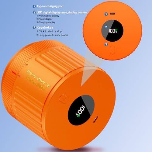 LOVE MOMENT Electric Mason Jar Vacuum Sealer Kit for Wide Mouth and Regular Mouth Mason Jar - Orange - Thumbnail 6