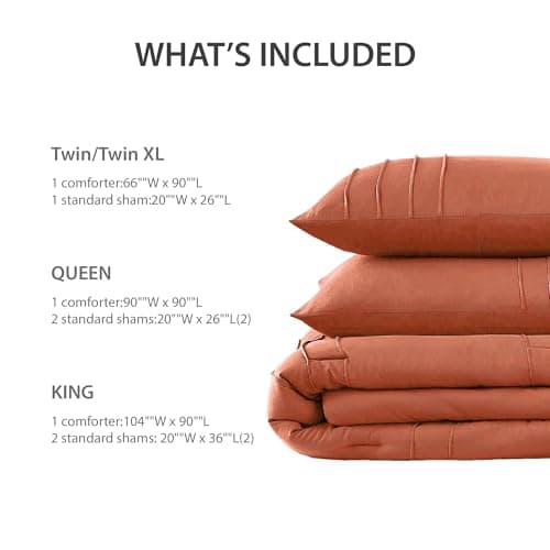 Regency Heights Twin Size Comforter Set Orange, 2 Pieces Bedding Set, Ultra Soft Prewashed Bed Set, Pinch Pleat All Seasons Lightweight Comforter and Sham - Thumbnail 4