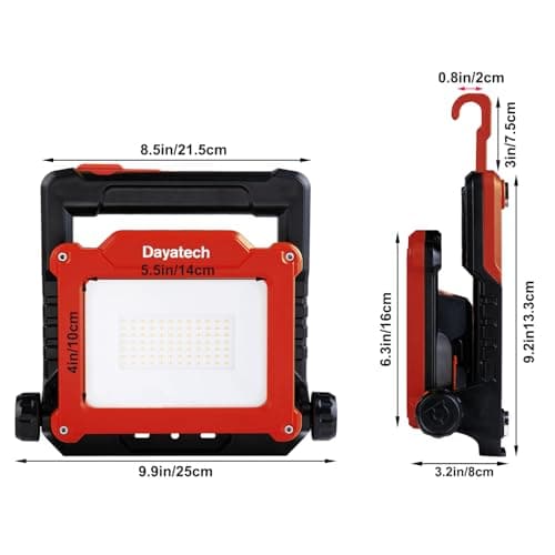 DAYATECH 20W 3000LM Cordless LED Work Light, Compatible with Dewalt, Milwaukee and Makita 18-21 V Battery, Foldable Magnetic Base, Brightness Dimmable (Light Only/Charger Not Included) - Thumbnail 2