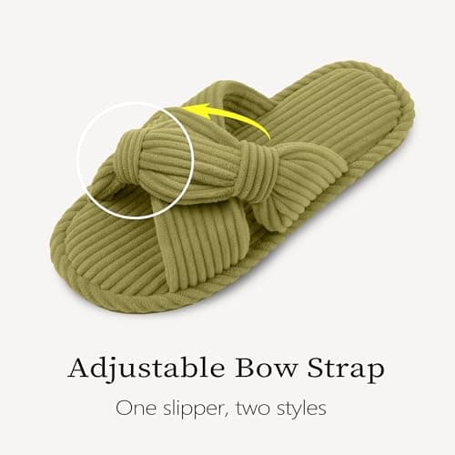 IPSAE House Slippers for Woman Memory Foam Open Toe Slippers Corduroy Cross Bow Womens Slipper Slides Comfy Indoor Bedroom Slip On Shoes - Thumbnail 2