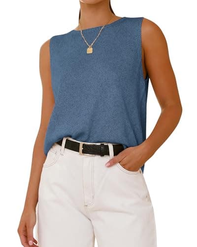 BTFBM Sleeveless Sweater Tops for Women 2026 Crew Neck Lightweight Casual Loose Tank Summer Outfits Fashion Clothing(Grey Blue, XX-Large) - Image 1
