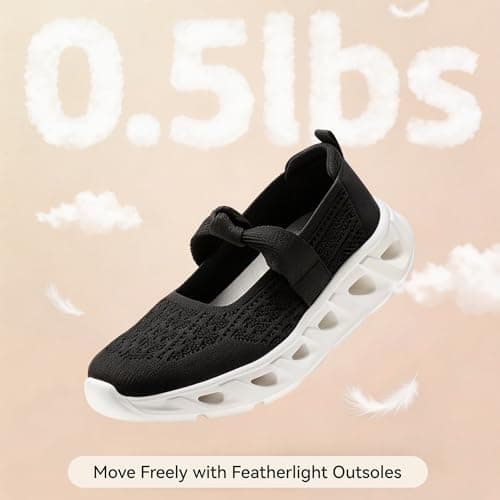 BOSTANTEN Comfortable Mary Jane Sneakers for Women - Lightweight & Breathable, Slip On Casual Shoes 2026, Wide Toe Box, Cushioned Sole for All-Day Walking/Work Black - Thumbnail 3
