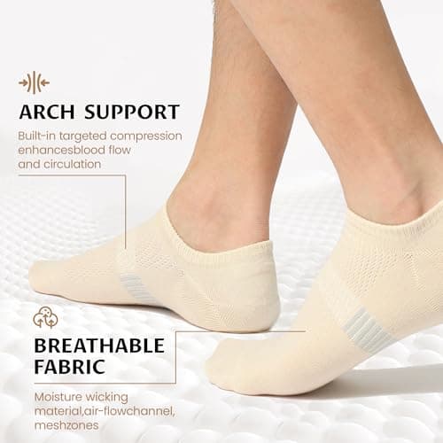 Sunew 8 Pairs Low Cut No Show Socks for Men, Invisible Casual Ankle Socks with Non-Slip Heel, Moisture-Wicking Black White Light Grey Beige Large - Thumbnail 4