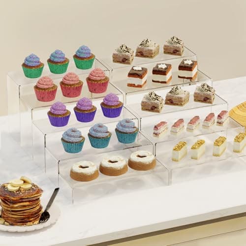 Anglelife Large Acrylic Risers, 8 Pcs 2 Set (7”L~8”L~9”L) Rectangular Stands Shelf Clear for Decor, Clear Display Risers Cake Shelves Retail Shoe Showcase - Thumbnail 6