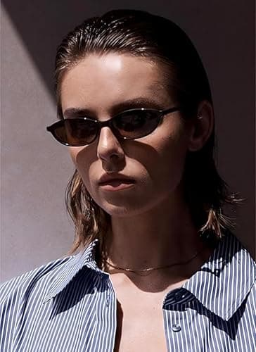 YMRFW Retro Oval Cat Eye Sunglasses for Women Y2k Designer Trendy Narrow Shades UV protection Sun Glasses - Thumbnail 2