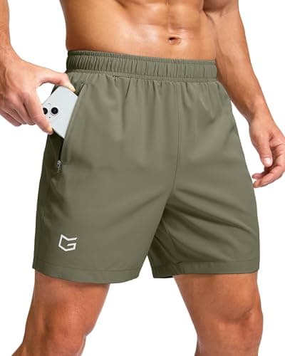 Men's Athletic Running Shorts with Zipper Pockets Quick Dry 7"/ 5"/ 9" Workout Gym Shorts for Basketball Hiking(Sage Green,5XS)