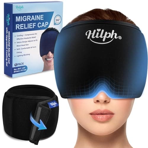 Hilph Adjustable Migraine Relief Cap with Thickened Gel Cold Compress, Headache Relief Cap, Face Cooling Mask Gel Head Wrap for Tension, Stress & Hangover, Soothing Gifts for Women Men Black - Image 1