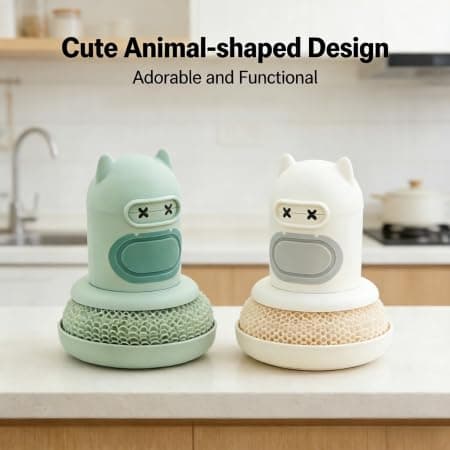 Dish Brush with Soap Dispenser, Cute Monster Ergonomic Non-Slip Handle, Replaceable Non-Scratch Scrubber Head, Built-in Drip Tray, Multi-Purpose Food-Safe Kitchen Cleaning Tool, 11cm/4.33in Tall, - Thumbnail 5