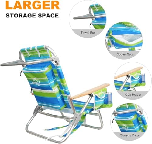 Backpack Beach Chairs for Adults Capacity 300 LBS high 5 Position Beach Chair with Pouch Straps Folding Lightweight Reclining Aluminum Wide Lay Flat Single - Thumbnail 5