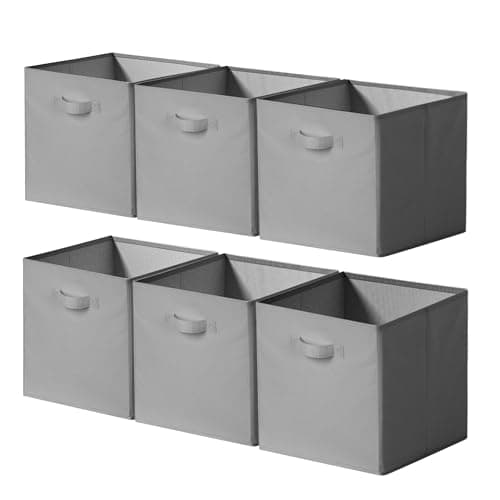 Cupic Cupid 13x13 Storage Cubes, 6 Pack Open Storage Bins with Handles, Storage Cube Organizer for Clothes and Toys, Collapsible Cube Bins for Closet, Shelves, Offices, Gray