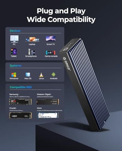 ORICO M.2 NVMe SSD Enclosure, USB 3.1 Gen 2 (10 Gbps) PCIe External Adapter NVMe Case for 2230/2242/2260/2280 M.2 SSD up to 8TB, UASP Supported - M2PV - Thumbnail 6