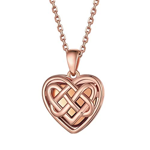 Bestyle Silver Heart Locket Rose Gold Plated Celtic Knot Pendant Necklace Memorial Message Photo Locket Necklace for Women, Love Statement Necklace Gift, 18“+2” Chain - Image 1