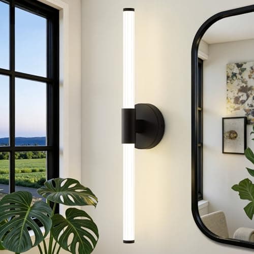 Gednbo Dimmable LED Bathroom Vanity Lights 360° Full Lighting Bathroom Light Fixtures Over Mirror Vanity Light Bar Modern Wall Sconce 4000K Natural White Light for Home Hardwired, Black, 23 inch - Image 1