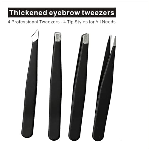 MIQUENYA 8 Pcs Eyebrow Kit, 4 Professional Eyebrow Tweezers for Women Facial Hair, Tweezer Kit and Tweezer Set, Small Eyebrow Scissors, Nose Hair Scissors, Eyebrow Brush, Portable Plastic Case,Black - Thumbnail 3