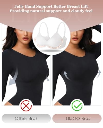LIIJOO Seamless Wireless Full Coverage Women Bra • Jelly Band Lift • Cross-Back Option • Wide Strap • Breathable Stretch • Everyday T-Shirt Comfort（Ivory, 3XL） - Thumbnail 5