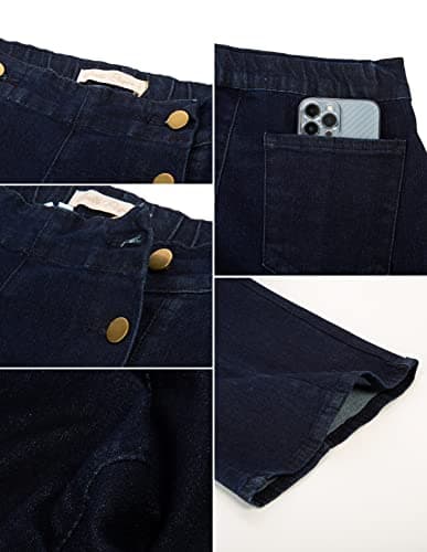 Womens Vintage Jeans Stretch High Rise Wide Legged Casual Office Denim Pants with Pockets Size 16 Size 18 Deep Blue - Thumbnail 6