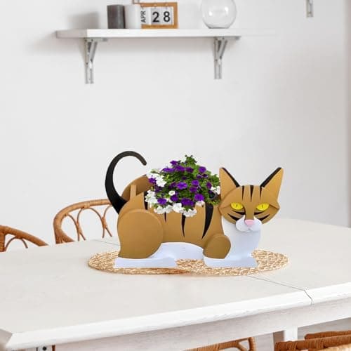 strolfay Orange and White Cat Planter, Cute Animal Shaped Plant Pot, Cat Flower Pot, Gifts for Women & Pet Lovers, Indoor Outdoor Garden Home Office Decor, 12.5 x 5.6 x 7.8 Inches - Thumbnail 4