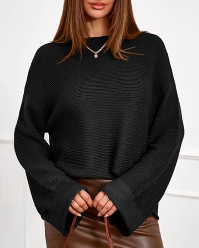 KIRUNDO Oversized Sweaters for Women Ribbed Knit Chunky Long Sleeve Tunic Sweater Pullover Tops Fall Winter Clothing(Black, Small) - Thumbnail 6