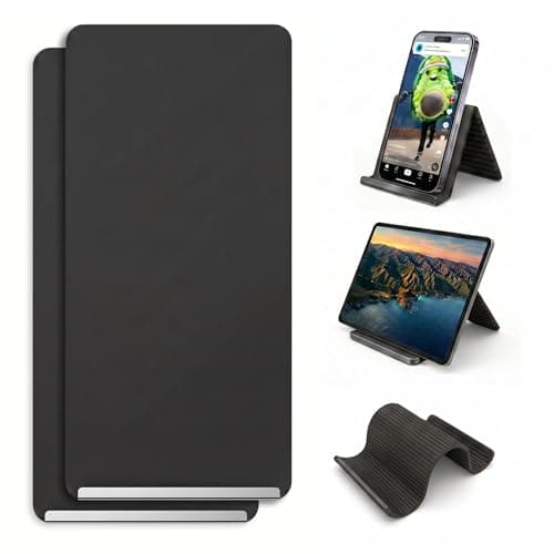 Adjustable Foldable Silicone Phone Stand, Black, No Charging Port, Non-Slip Desk Holder for iPhone, Samsung, Tablets
