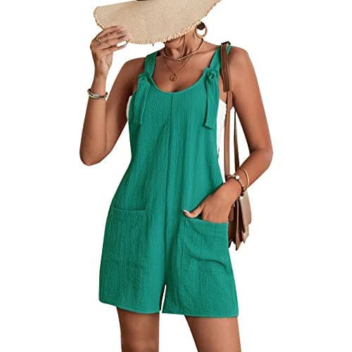 EGUGYDW Summer Rompers for Women Tie Knot Front Sleeveless Wide Leg Short Jumpsuits Turquoise XS - Image 1